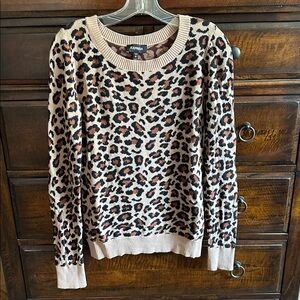 Express Leopard Print Sweater - Tan and Black